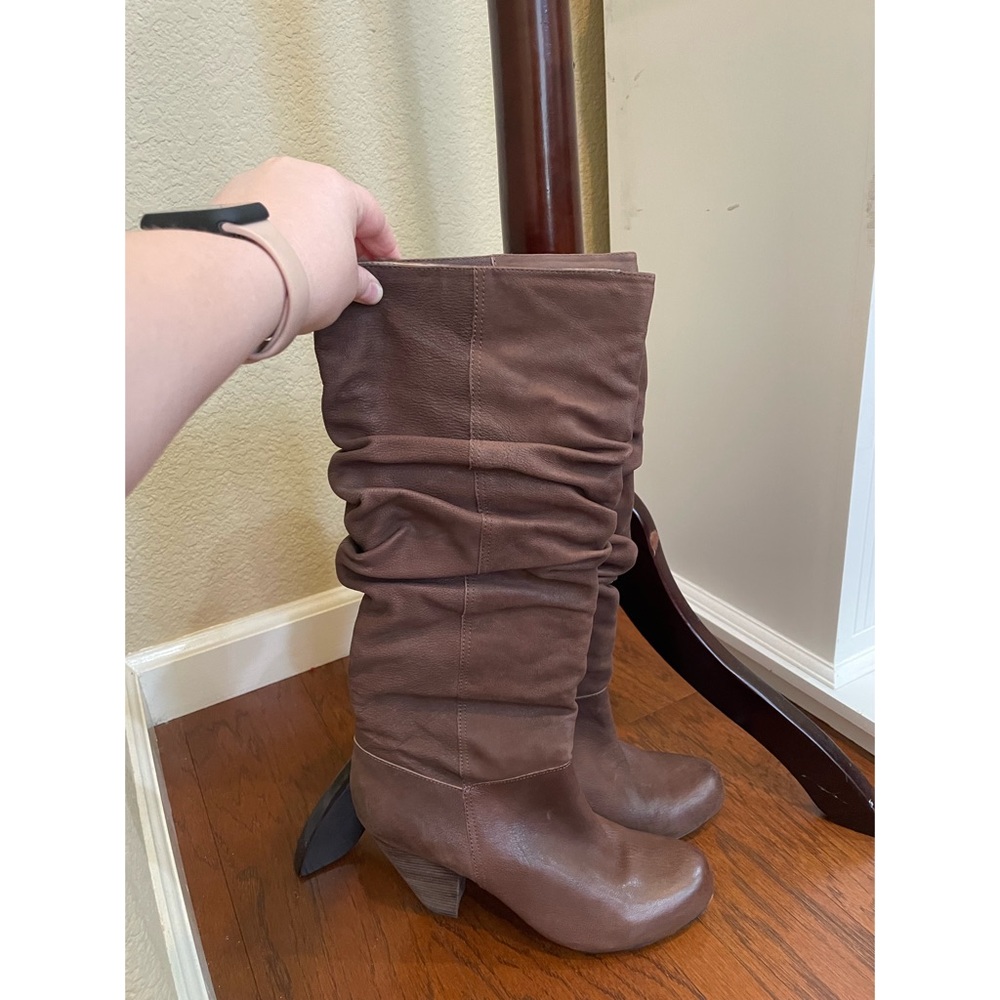 Nordstrom BP Brown Leather Scrunch Healed Boots - 9.5